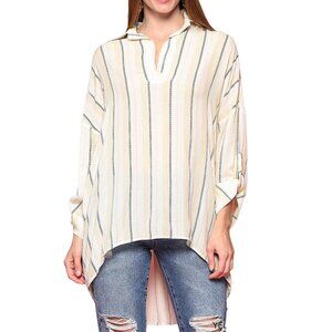 BLU HEAVEN Rayon Relax Oversize Fit Striped vNeck Long Sleeve Shirt